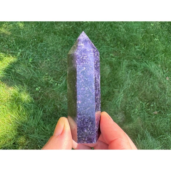 3" Lepidolite Crystal Tower: Polished Purple Mica Point, Anxiety Relief #3 - Picture 2 of 10